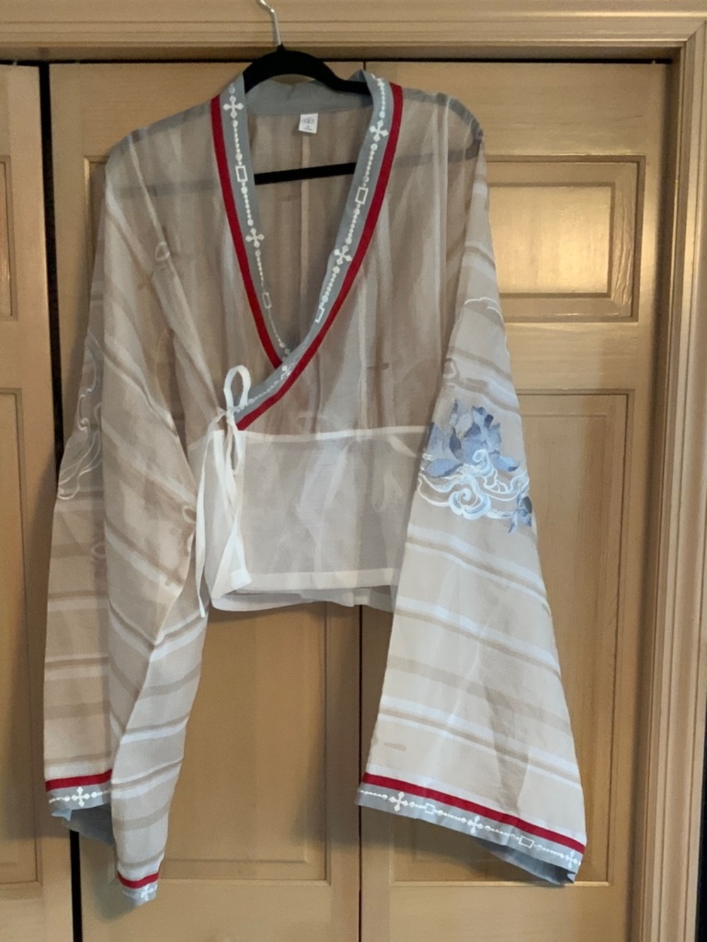Sheer Tie-Front Kimono Top with Embroidered Sleeve